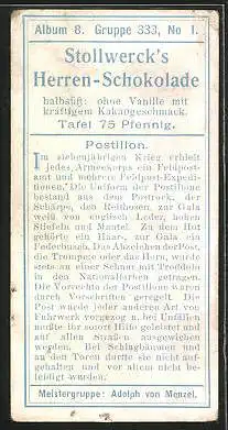 Sammelbild Stollwerck Schokolade, Postillon, siebenjähriger Krieg, Adolph von Menzel