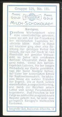 Sammelbild Stollwerck Milch-Schokolade, Marke Gold, Savigny