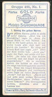 Sammelbild Stollwerck Milch-Schokolade, Marke Gold, Auszug des gelben Narren
