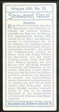 Sammelbild Stollwerck Kakao & Schokolade, Aus grosser Zeit, Serie 536, Bild II, Karl Friedrich Freiherr von dem Knesebeck