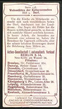 Sammelbild Aktiengesellschaft f. autom. Verkauf Berlin, Wohnstätten der Kulturmenschen, Serie 138, Bild 3, Dorf