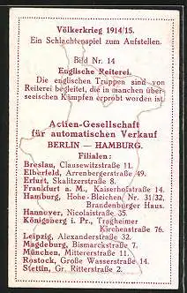 Sammelbild Aktiengesellschaft f. autom. Verkauf Berlin, Völkerkrieg 1914 /15, Bild 14, Englische Reiterei