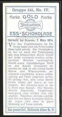 Sammelbild Stollwerck Kakao & Schokolade, Aus grosser Zeit, Serie 541, Bild IV, Schlacht bei Craonne 1814