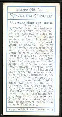 Sammelbild Stollwerck Kakao & Schokolade, Aus grosser Zeit, Serie 540, Bild I, Übergang über den Rhein 1814