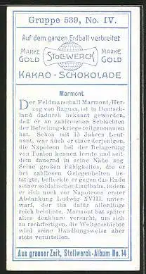 Sammelbild Stollwerck Kakao & Schokolade, Aus grosser Zeit, Serie 539, Bild IV, Marmont