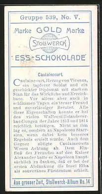 Sammelbild Stollwerck Kakao & Schokolade, Aus grosser Zeit, Serie 539, Bild V, Caulaincourt