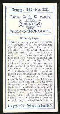 Sammelbild Stollwerck Kakao & Schokolade, Aus grosser Zeit, Serie 539, Bild III, Vizekönig Eugen