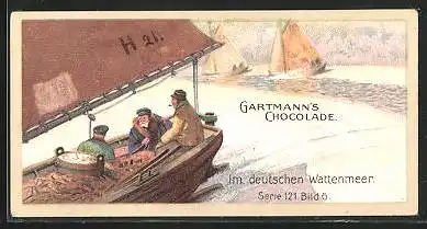 Sammelbild Gartmann Chocolade, Winterliche Verkehrsmittel, Serie 121, Bild 6, im deutschen Wattenmeer