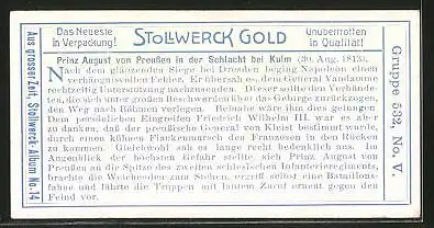 Sammelbild Stollwerck Kakao & Schokolade, Aus grosser Zeit, Serie 532, Bild V, Prinz August von Preussen bei Kulm 1813