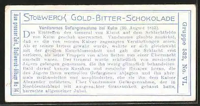 Sammelbild Stollwerck Kakao & Schokolade, Aus grosser Zeit, Serie 532, Bild VI, Vandammes Gefangennahme bei Kulm 1813