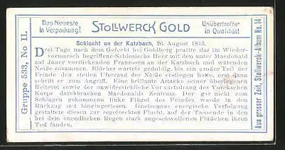 Sammelbild Stollwerck Kakao & Schokolade, Aus grosser Zeit, Serie 533, Bild II, Schlacht an der Katzbach 1813