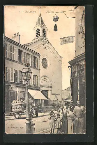 AK Malakoff, L`Église, Ortspartie mit Kirche