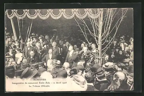 AK Suresnes, Inauguration du monument Emile Zola 1908