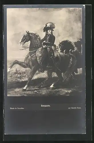 AK Bonaparte auf Pferd in die Schlacht reitend