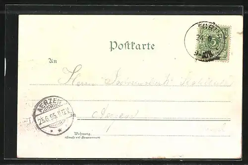 Vorläufer-Lithographie Dobrock, 1895, Gasthaus am Wald, Fachwerkhäuser, Teich