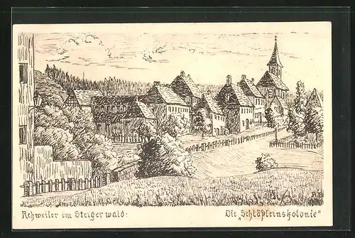 Künstler-AK Rehweiler i. Steigerwald, Partie an der Schlössleinskolonie