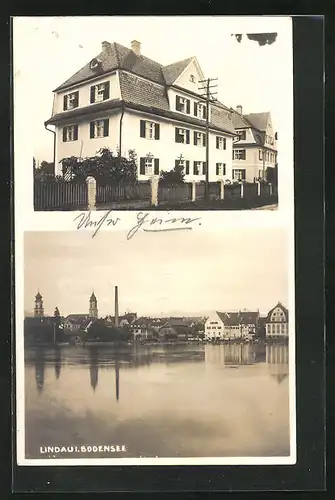 AK Lindau / Bodensee, Blick auf ein Hotel, Ortsansicht vom See her