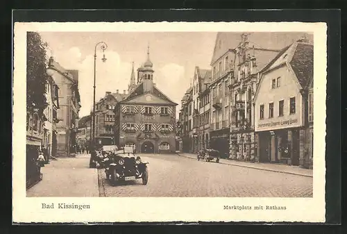 AK Bad Kissingen, Marktplatz mit Rathaus und Drogerie Ludwig Bauer