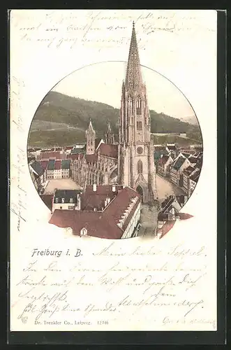 AK Freiburg i. B., Teilansicht mit Kirche
