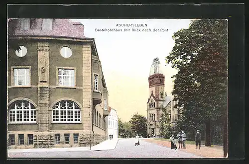 AK Aschersleben, Restaurant Bestehornhaus mit Blick nach der Post