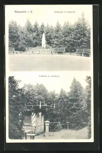 AK Rosswein i. S., Rüderplatz und Trinkhalle im Stadtpark