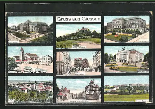 AK Giessen, Panorama, Marktplatz, Universität & Kaserne