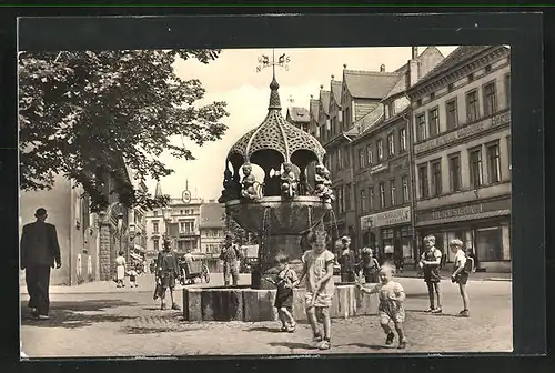 AK Aschersleben, Hennebrunnen am Marktplatz