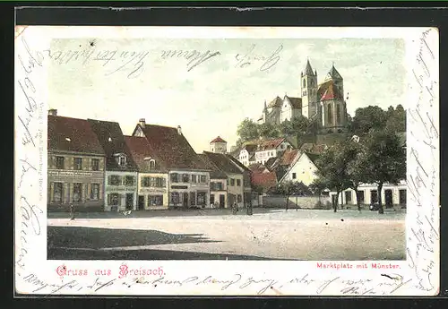 AK Breisach, Marktplatz mit Geschäften und Münster