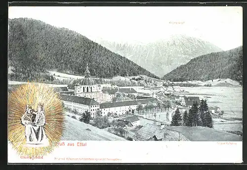 Präge-AK Ettal, Kloster mit Krottenkopf, Gnadenbild