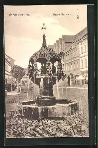AK Aschersleben, Marktplatz mit Henne-Brunnen