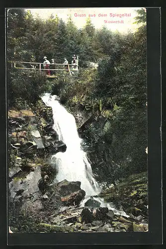 AK Zellerfeld, Besucher am Wasserfall im Spiegeltal