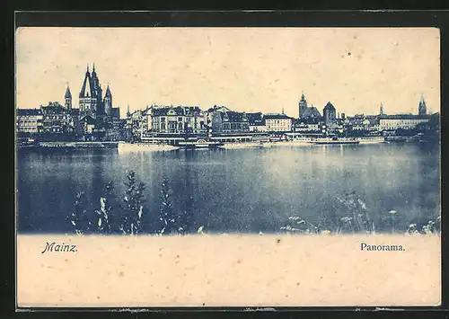 AK Mainz, Panorama mit Uferpromenade