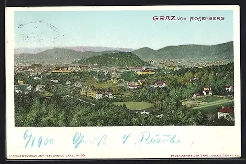 AK Graz, Ortsansicht von Rosenberg aus gesehen