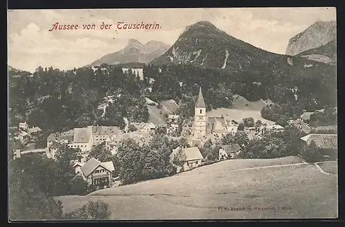 AK Aussee, Ortsansicht mit Kirche von der Tauscherin