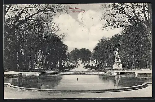 AK Bruchsal, Schlossgarten mit Teich