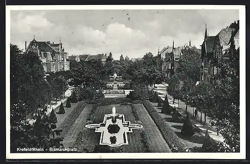 AK Krefeld, Bismarckplatz aus der Vogelschau