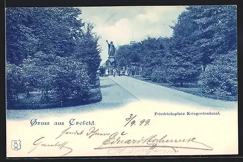 AK Krefeld, Friedrichsplatz mit Kriegerdenkmal