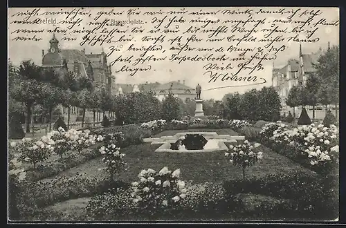 AK Crefeld, Bismarckplatz mit Denkmal