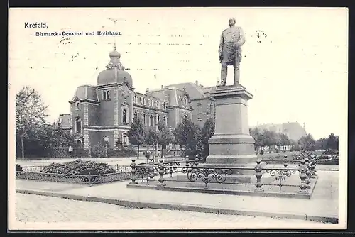 AK Krefeld, Bismarck-Denkmal und Kreishaus