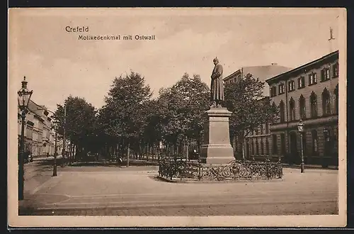 AK Krefeld, Moltkedenkmal mit Ostwall