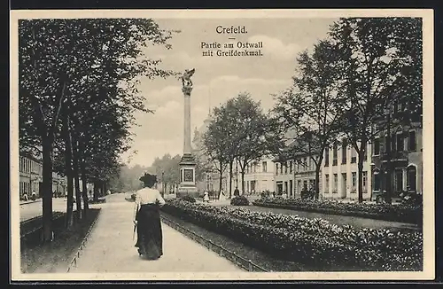 AK Krefeld, Ostwall mit Greifdenkmal
