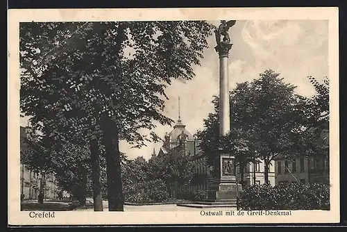 AK Krefeld, Ostwall mit Greif-Denkmal