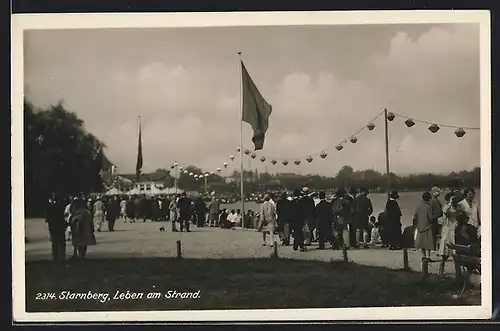 AK Starnberg, Spaziergänger am Strand