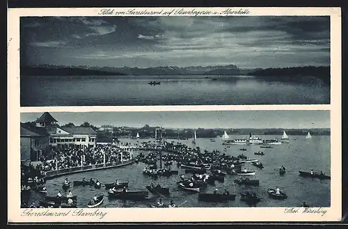 AK Starnberg, Seerestaurant Starnberg, Blick auf den Stranbergersee