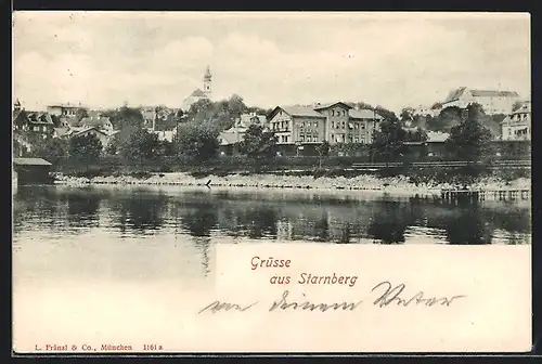 AK Starnberg, Ortspartie vom Starnberger See aus gesehen