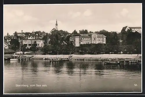AK Starnberg, Promenade vom See gesehen