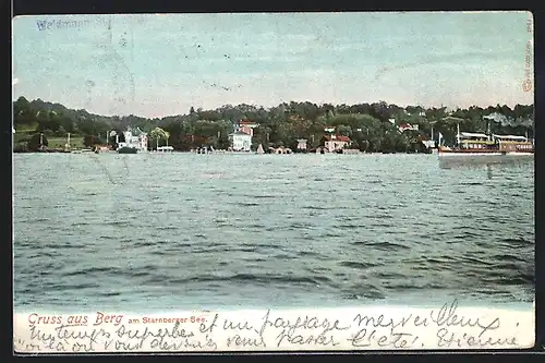 AK Berg / Starnberger See, Panorama vom Wasser aus gesehen