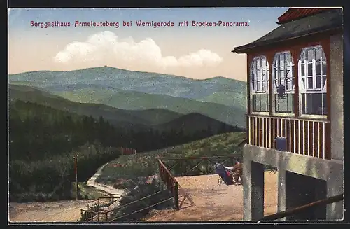 AK Wernigerode, Berggasthaus Ameleuteberg mit Brocken-Panorama