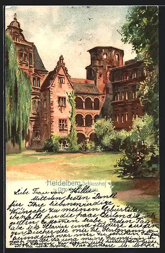 AK Heidelberg, Blick in den Schlosshof und den Otto Heinrichsbau