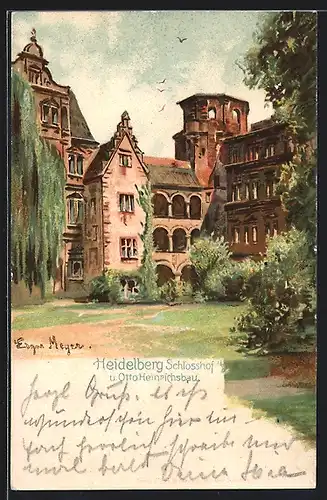 AK Heidelberg, Blick in den Schlosshof und den Otto Heinrichsbau